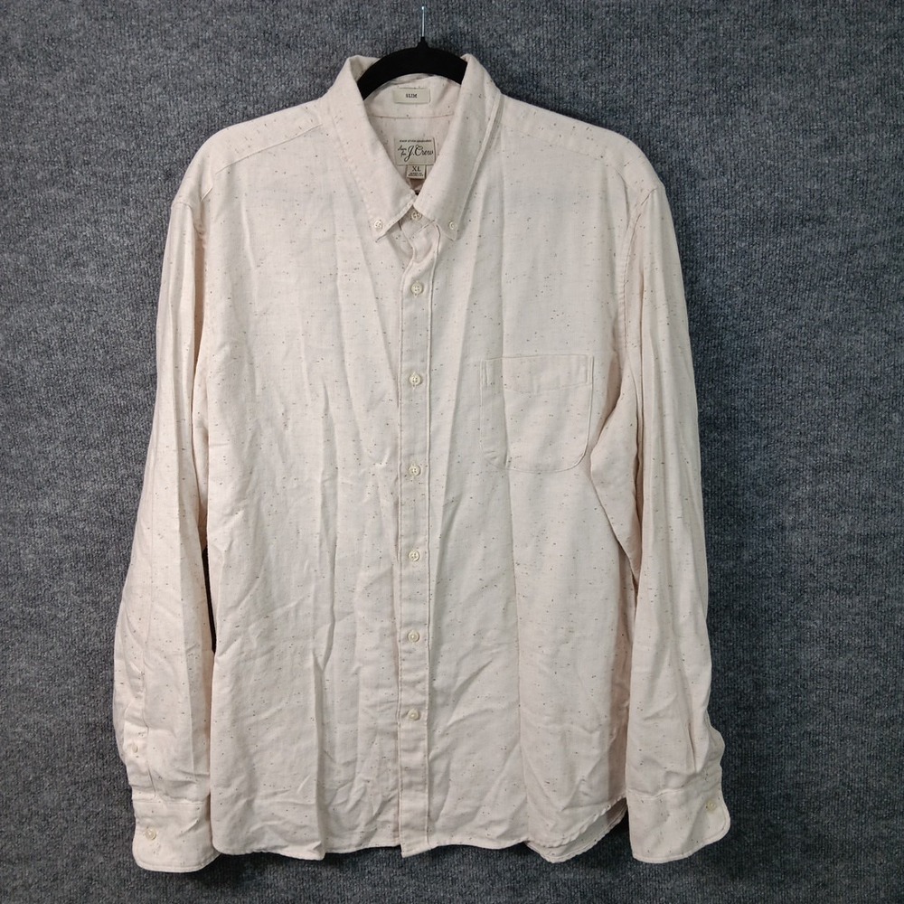 J. Crew Sewn For J. Crew Slim Button Down Shirt Beige Speckled Men's XL
